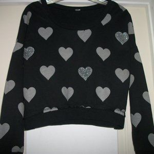 RETRO YOUNG BLING HEARTS SHORT SWEATSHIRT LG